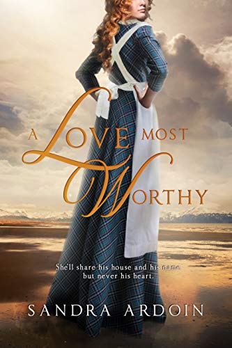 book cover A Love Most Worthy lady with apron and red hair