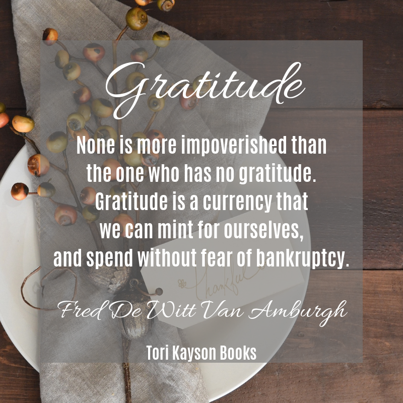 Gratitude, inspirational quote, Tori Kayson books